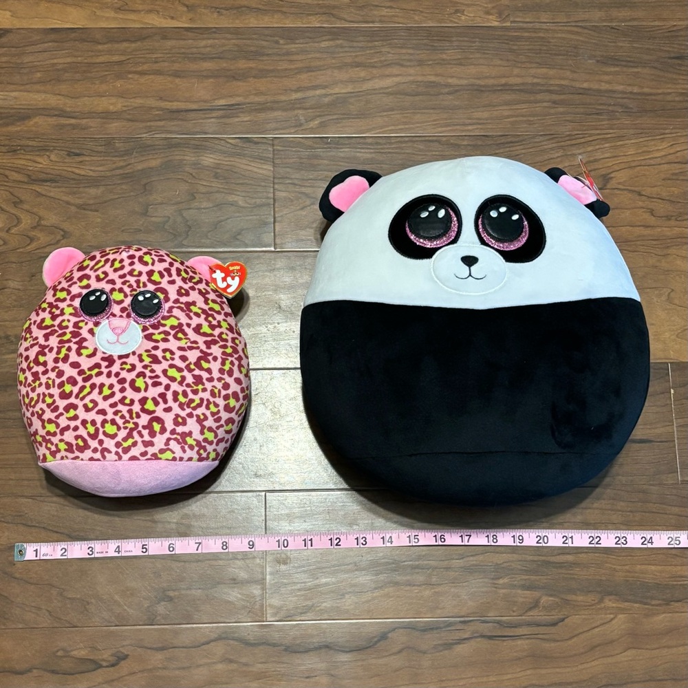 Squishmallows Pink Leopard and Black Panda Stuffed Animals